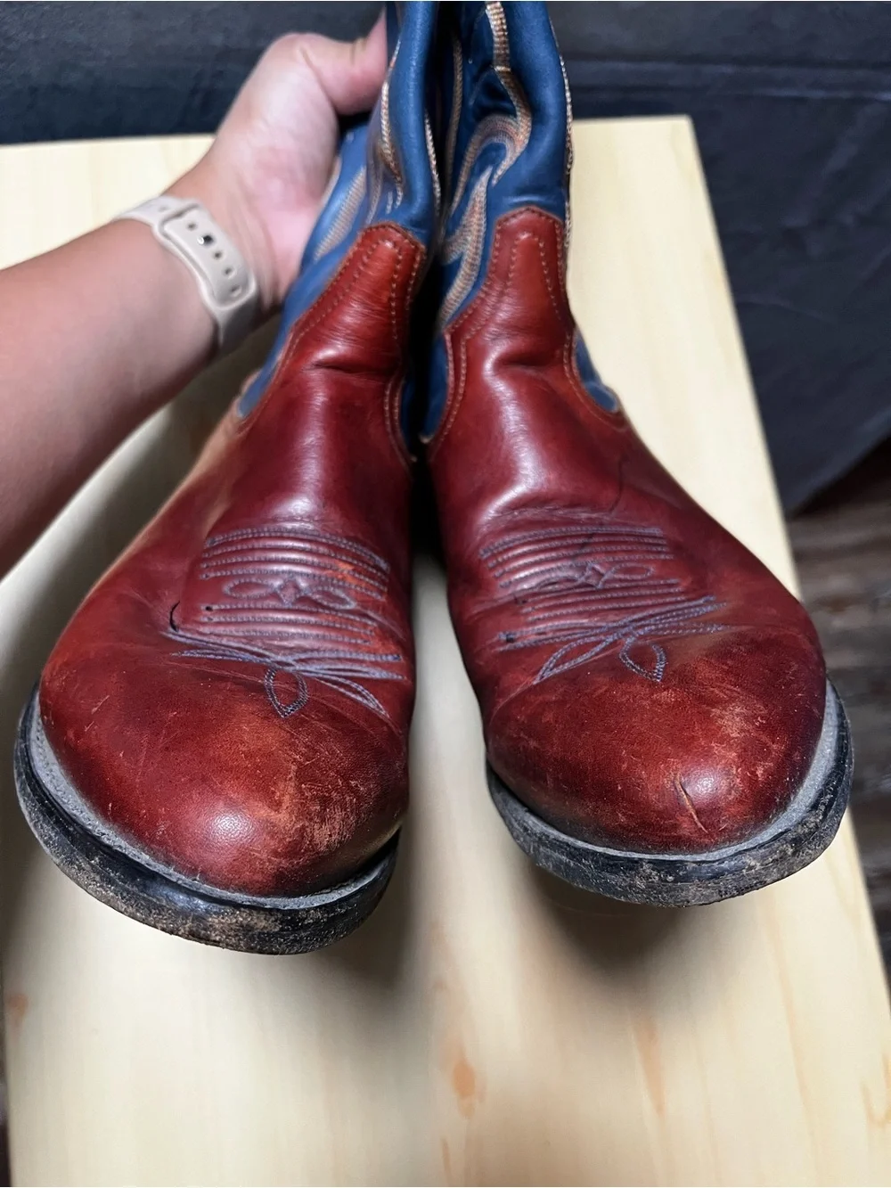 TONY LAMA Blue Brown Embroidered Western Cowboy Boots Men Sz 9.5 D 3126 Festival